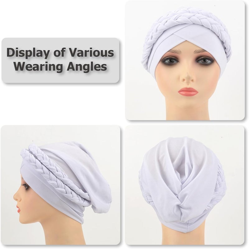 DRESHOW African Women Turban Caps Beanie Twist Headscarf Pre-Tied Double Twisted Braid Hair Cover Wrap Hat Chemo Cancer Cap - Image 4